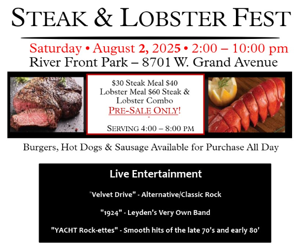 Screenshot of information regarding steak and lobster fest