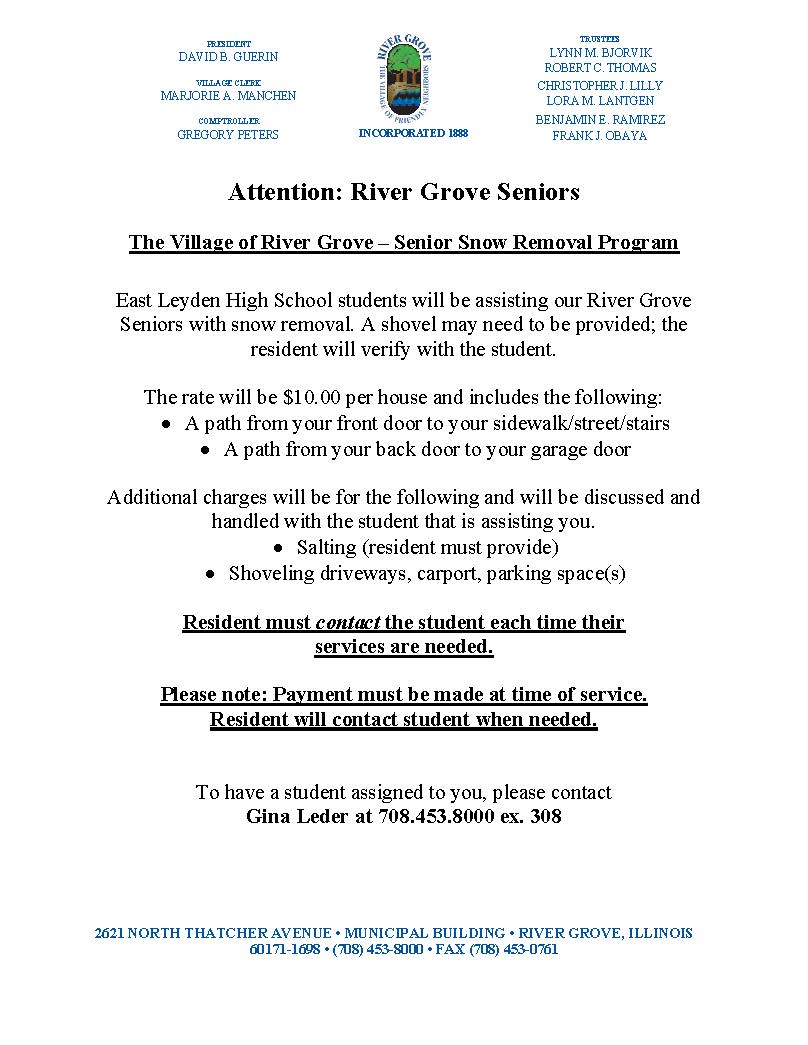 Senior Snow Removal Program Flyer